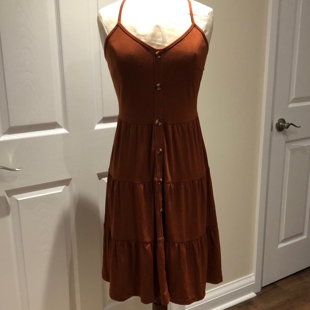 1. Alice & Elmer | NWT V-Neck Sundress with Buttons (Burnt Orange/Rust) - Picture 1 of 10